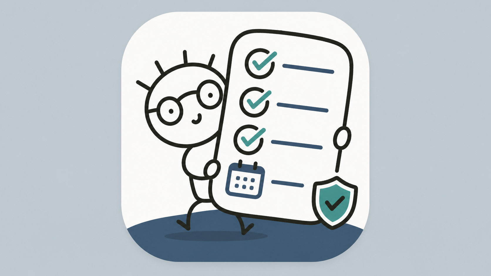 Illustration of a secure task-management dashboard with lists, workflow cards, and a calendar